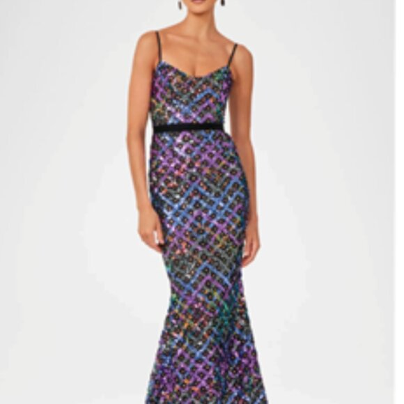 HELSI Evan Sequined Trumpet Gown Maxi Dress Lavender Multi S NWT $625 - Picture 1 of 8